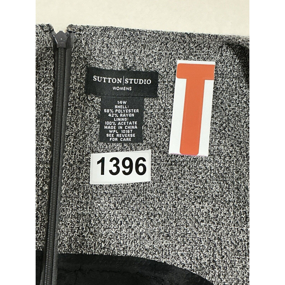 Woman’s Sutton Studio Woman’s 14w Black White Lined Midi Dress Zip Back - Picture 5 of 8
